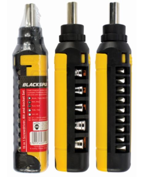 (image for) BLACKSPUR 15 IN 1 SCREWDRIVER,BIT & SOCKET SET - STD