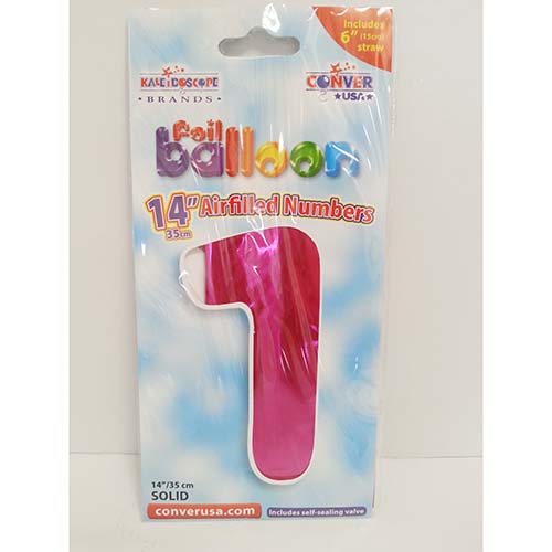 (image for) FOIL BALLOON \'1\'- HOT PINK - 14\"