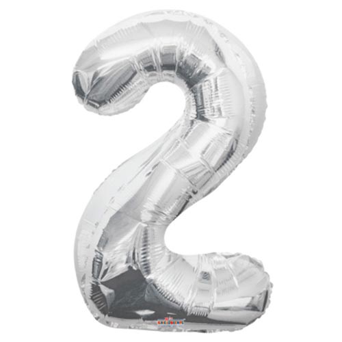 (image for) FOIL BALLOON \'2\'- SILVER - 34\"